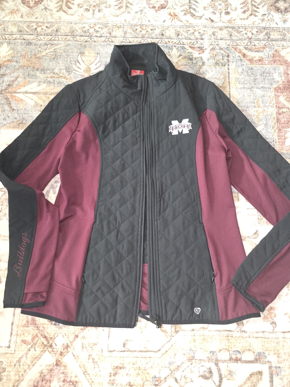 Mississippi State Two-Tone Quilted Utility Jacket in Black and Maroon
